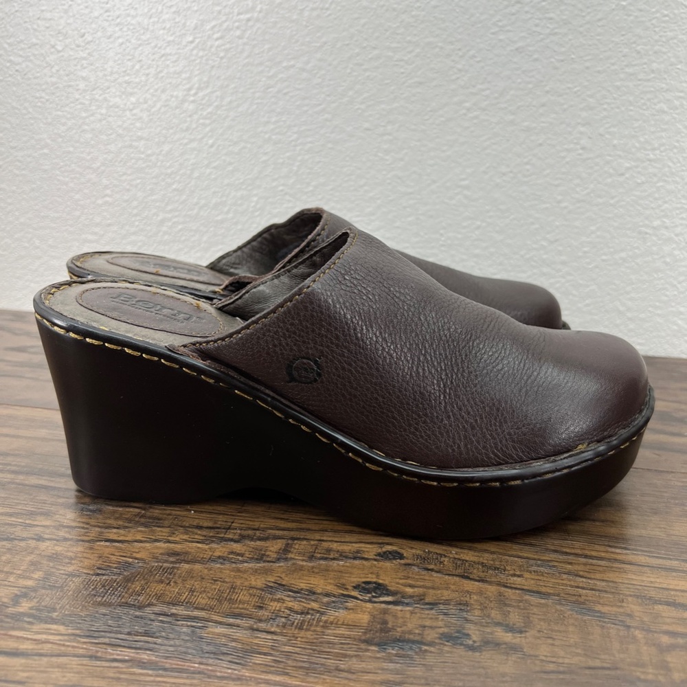 BORN Vintage Comfort Platform Chunky Wedge Mules Slip On Shoes Women's 9M